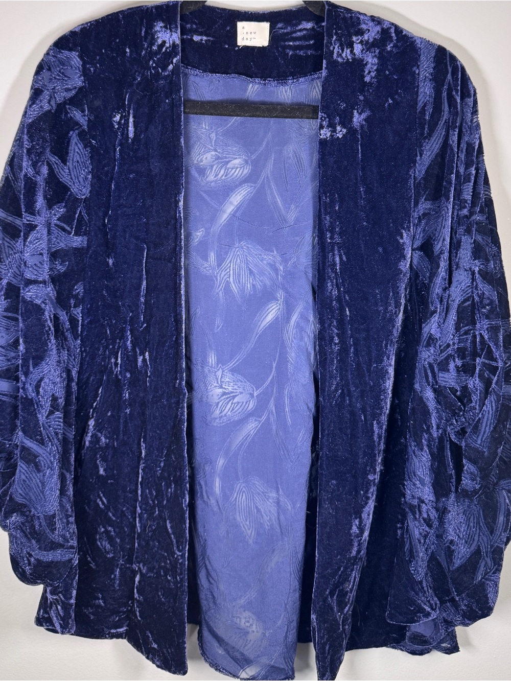 a new day Navy Blue Velvet Open-Front Kimono